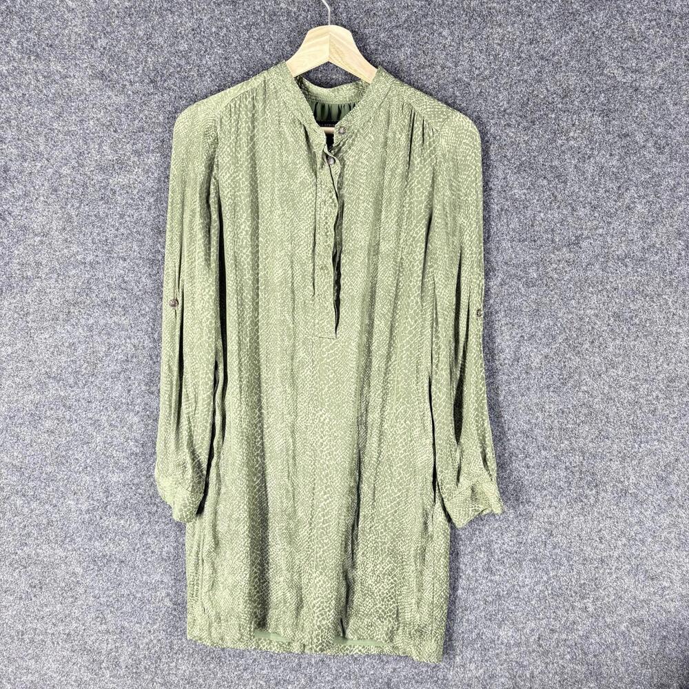 Banana Republic Dress Women 2 Green Animal Print Shift Short 1/2 Button Lined